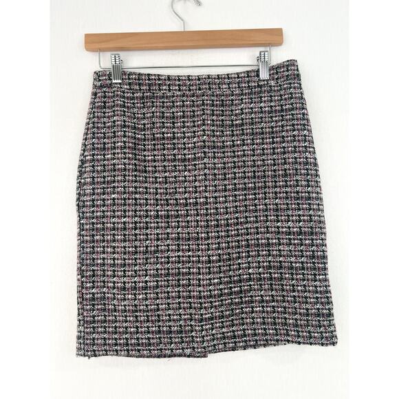 LOFT Woven Teed Plaid Wool Blend Mini Skirt 4 Petite Academia Preppy Schoolgirl - Picture 1 of 5
